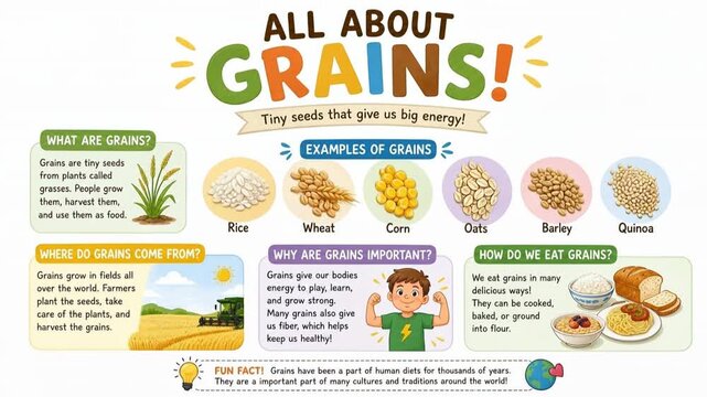 Educational Infographic for Kids All About Grains Nutrition and Types