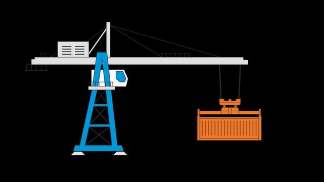 Industrial crane lifting cargo container, logistics and shipping concept