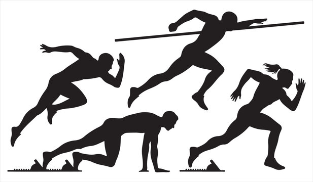 Track and Field Athletics Silhouette Icon Collection Featuring Sprinters Hurdlers and Javelin Throwers