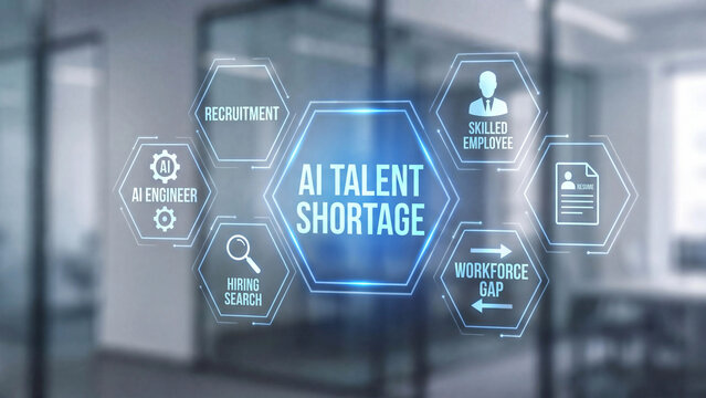 Artificial intelligence talent shortage and workforce skills gap framework illustrating recruitment challenges hiring difficulties and qualified professional demand in technology driven enterprise