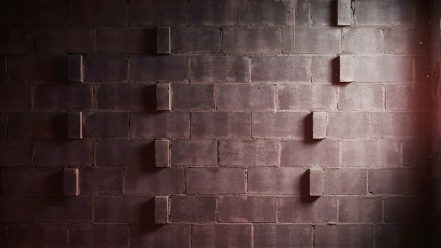 Close-up of brown brick wall with uneven brick protrusions and shadows for architectural design achtergrond