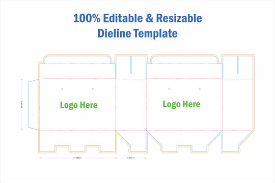 Customizable Tuck End Paper Box Dieline Template for Retail Product Packaging, Cardboard Die Cut Box Design, Printable Folding Box DieLine
