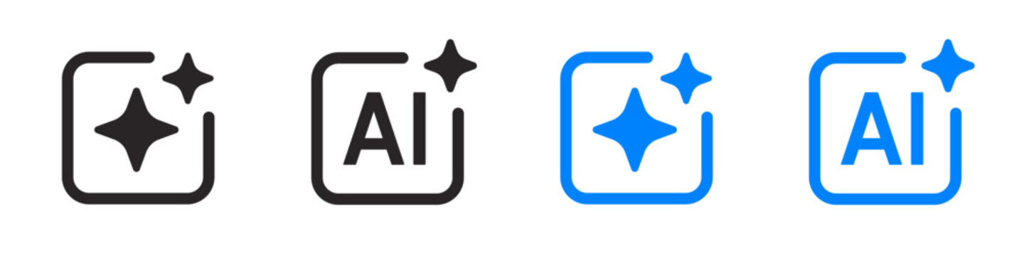 AI generate icon set. Artificial intelligence, generated, generate prompt, star, square, generative ai symbol on white background - stock vector.