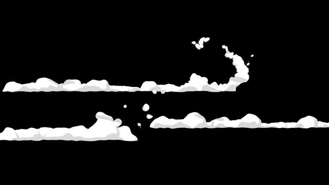 Animated cartoon smoke trails rising dynamically in a stylized 2d motion graphic video effect sequence