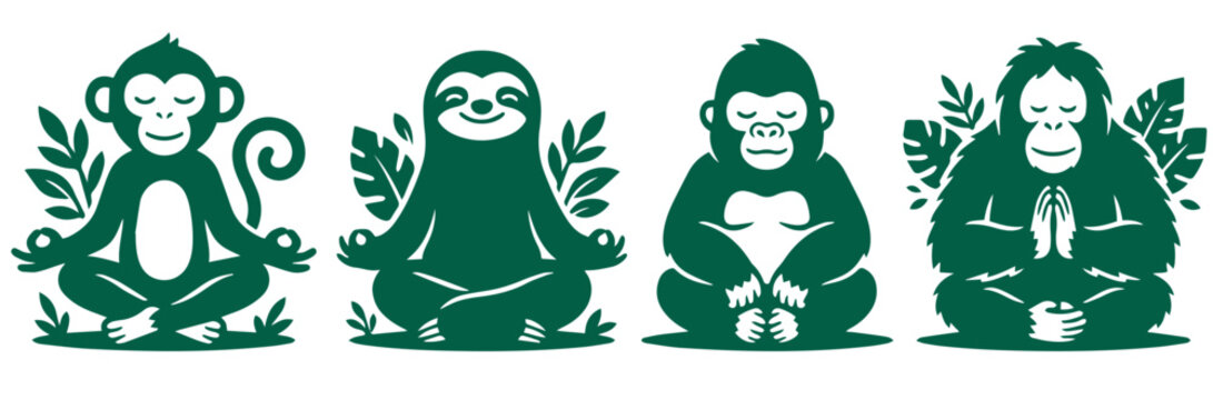 Zen meditation animals set in lotus pose with yoga pose, wildlife meditation