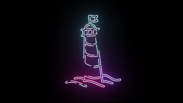 Flickering neon lighthouse animation for retro video backgrounds, marine logo reveals, coastal content, ocean projects, and dark glowing intros