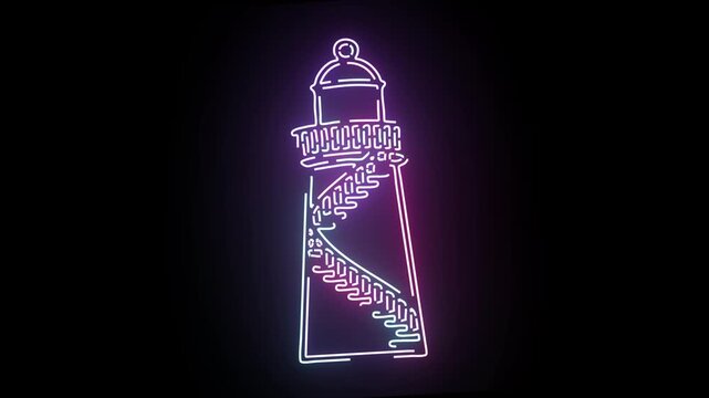 Glowing neon lighthouse loop for nautical presentations, coastal business videos, ocean travel content, and modern marine background designs