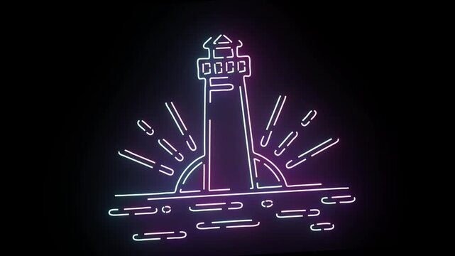 Neon lighthouse motion background for nautical videos, coastal branding, marine intros, retro synthwave projects, and glowing digital signage loops