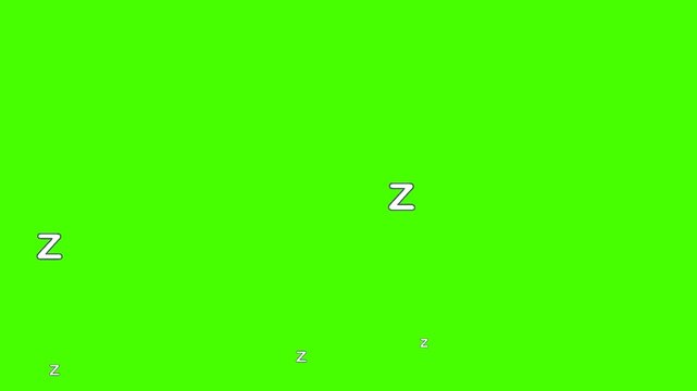 Cute 2D cartoon Zzz flying letters transition video clip on a chroma key green screen background. Perfect for bedtime stories, sweet dreams animations, cozy sleeping vlogs, relaxation content, and pla