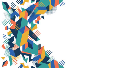 Obraz premium Vibrant geometric shapes form a colorful abstract composition on a white background