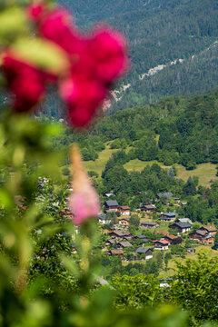 View of summer in Servoz village in the French Alps