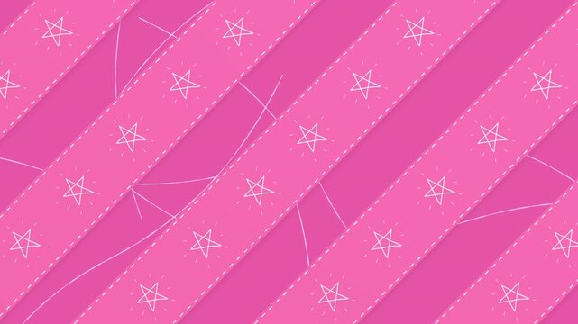 手書きの星が光るステッチの入ったテープが、ストライプ状に動くピンク色のかわいいループ背景