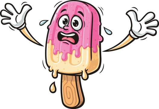 Cartoon mascot of Popsicle is panicking and scared