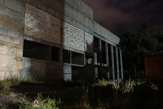 Abandoned City Streets at Night. Nobody at buildings.