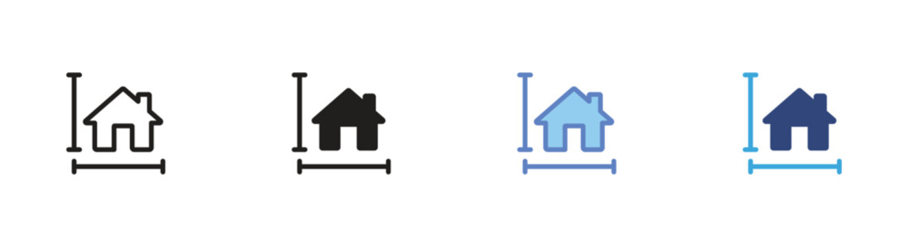 House measurement icon set, Property dimension symbols, Home sizing vector icons, Building measurement signs, Real estate planning vector icons