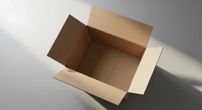Empty cardboard box on white background.