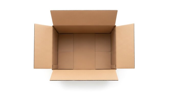 Open empty cardboard box on white.