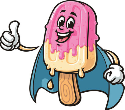 Cartoon mascot of Popsicle in superhero style