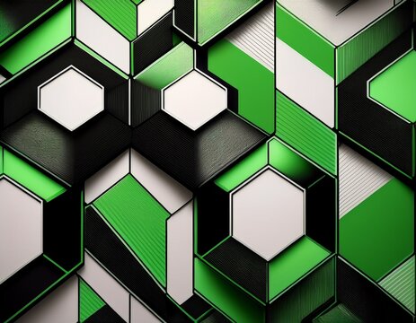 geometric hexagon pattern in green black and white