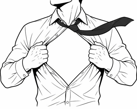 Businessman ripping open his shirt like a superhero