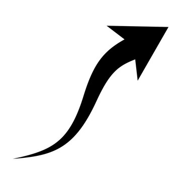 Curved black arrow pointing up right 