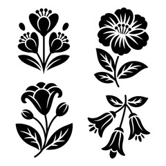 Fototapeta premium Black Floral Icons Vector Illustration Botanical Flower Silhouettes Set