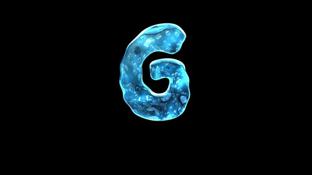 Liquid Water Bubble Uppercase Letter G Loop on Alpha Background