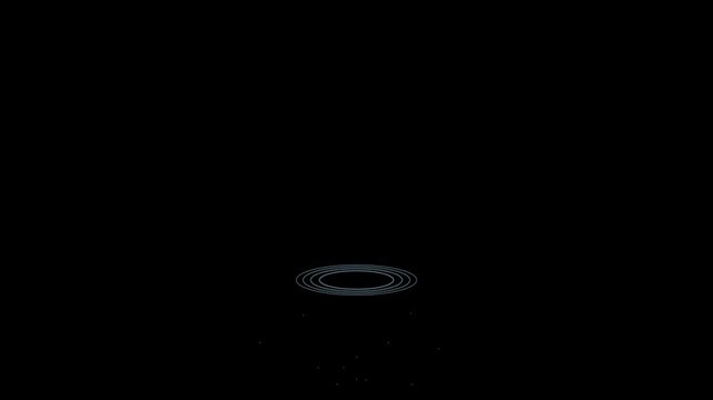 Glowing orb falling with blue ripple and particle animation on black.