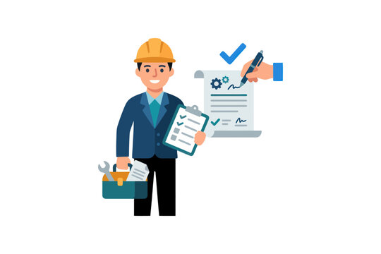 Construction Manager Project Approval Vector Illustration