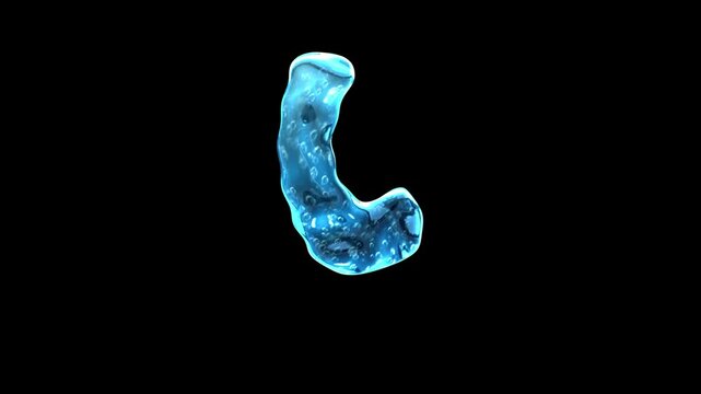 Liquid Water Bubble Uppercase Letter L Loop on Alpha Background