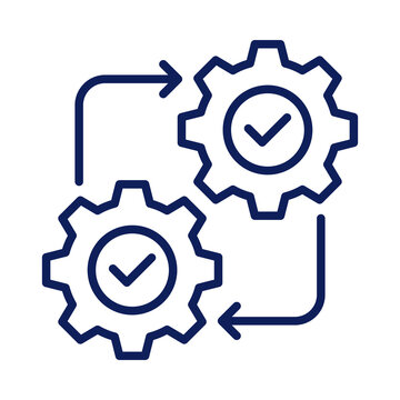 Process automation icon two gears with checkmarks isolated on transparent background
