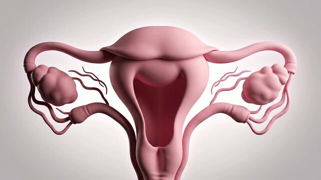 Stylized 3D Animation of the Female Reproductive System Featuring Uterus, Ovaries, and Fallopian Tubes for Medical Education and Health Awareness