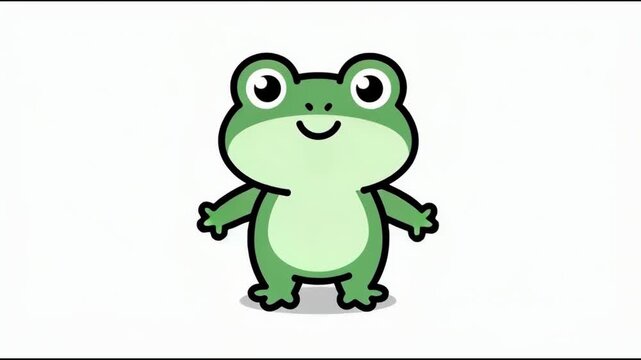 Cute Cartoon Green Frog Character With Friendly Smiling Face and Simple Vector Style Design