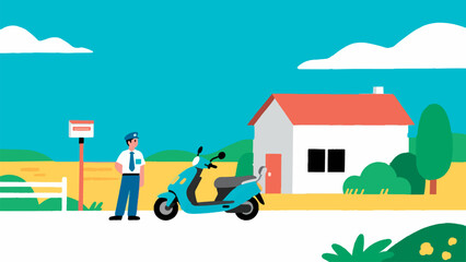 Naklejka premium Vector illustration of delivery worker riding scooter for package delivery