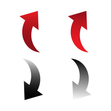 Red Up and Black Down Curved Arrow Icon Set