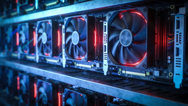 High-performance GPU server cluster for training large language models and artificial intelligence in a modern AI data center with advanced graphics processing hardware.