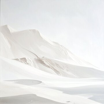 Serene minimalist painting of soft white desert sand dunes. Evoking absolute peace and modern elegance, this textured abstract landscape art is perfect for cozy home decor. Nobody.