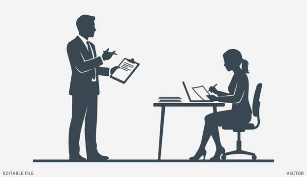 Business office meeting silhouette vector concept for interview teamwork workspace project management presentation design