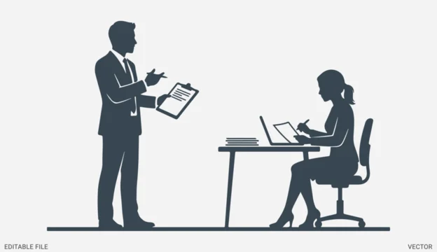 Business office meeting silhouette vector concept for interview teamwork workspace project management presentation design