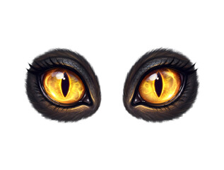 Fototapeta premium Mystical Cat and Owl Eyes Close Up with Glowing Iris Halloween Dark Animal Vision Vector Illustration Design