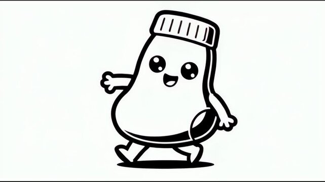 Cute walking sock illustration with happy face, cheerful character design, simple line art for playful design