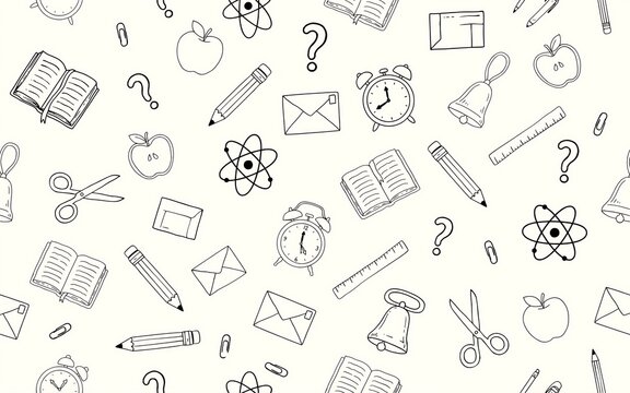 Back to school doodle pattern education supplies hand drawn