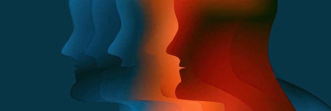 Abstract human faces in profile with layered colors