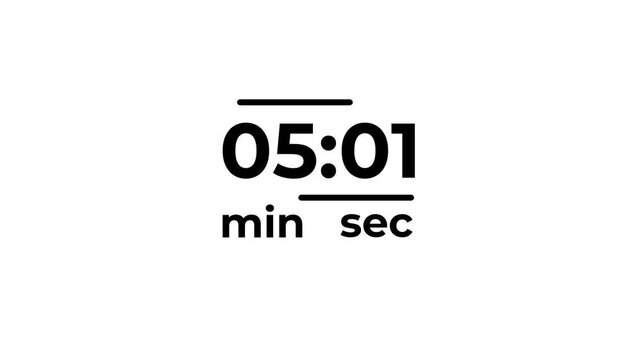 Digital Timer 57 minutes Display with Countdown Numbers in Minimalist Black and White Clean Motion Graphics