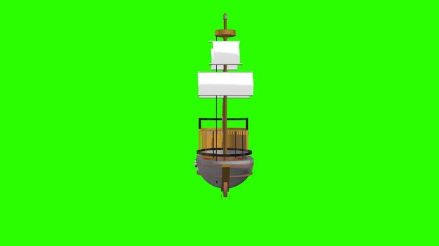 Cute 2D cartoon ship sailing on water waves transition video clip on a chroma key green screen background. Ideal for sea adventures, travel vlogs, kids' pirate-themed channels, and playful summer anim