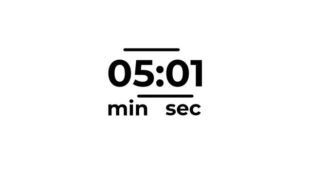 Digital timer 59 minutes display showing elapsed minutes and seconds against a stark black and white background with subtle motion