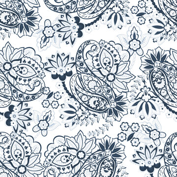 Paisley Seamless Vector Pattern. Indian floral motifs for fabric designs