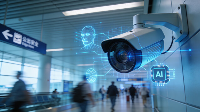 Modern CCTV security camera with AI-powered surveillance technology mounted on a building exterior for smart monitoring and video security.