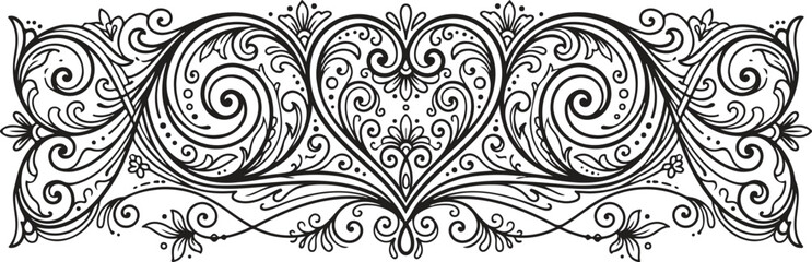 Elegant ornamental heart floral swirl vector design with intricate line art, decorative curls, and romantic symmetrical pattern © ABUSAYED