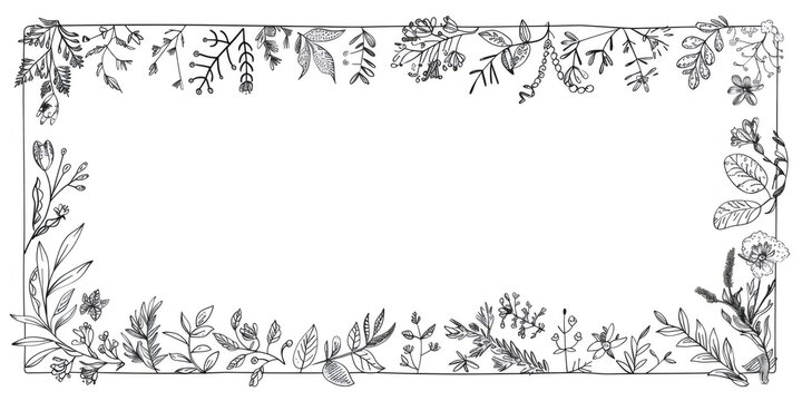 Hand drawing botanical flower frame border design